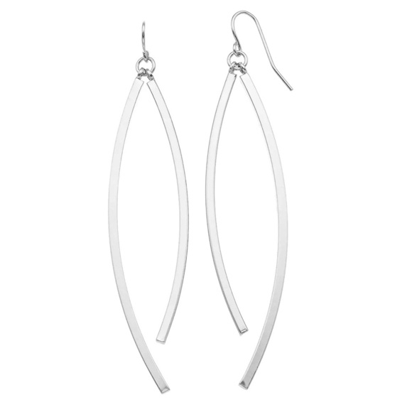 Dual Curved Stick Drop Pierced Silver Tone Earrings - Picture 1 of 1